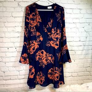 Le Kate Navy Pink Floral V-neck Dress Size Large P0313